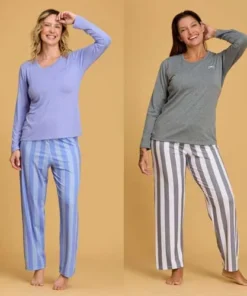 PIJAMA M/L CASACA LISA BORDADA