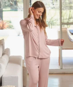 PIJAMA M/L CAMISERO DESAGUJADO