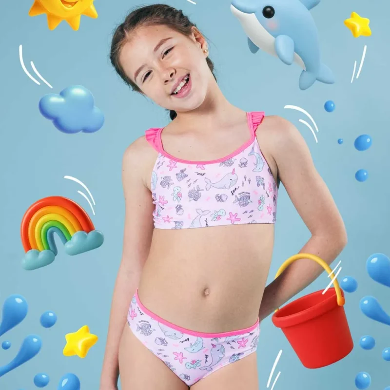 malla niña 2 piezas c/volados