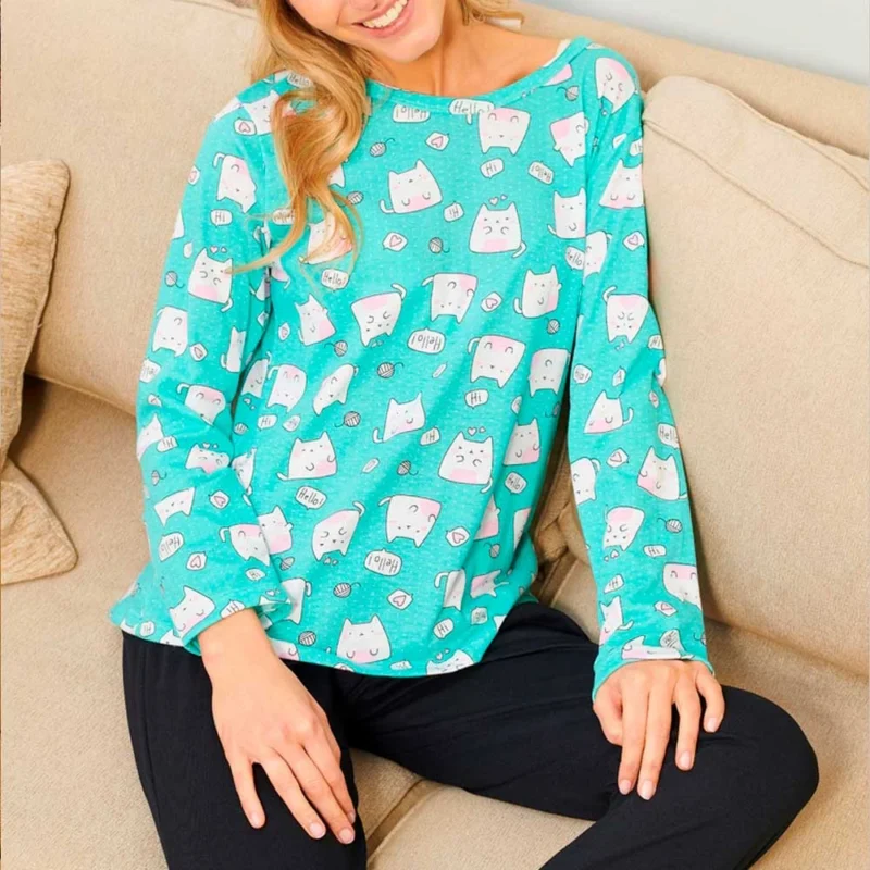 Pijama Estampado Pantalon Liso